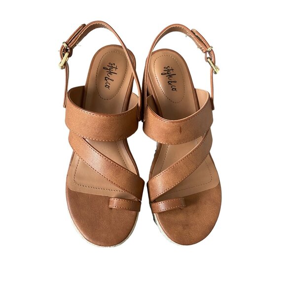 Style & Co Womens Bettyy Womens Animal Print Espadrille Wedge Sandals Cognac NIB - Picture 3 of 5